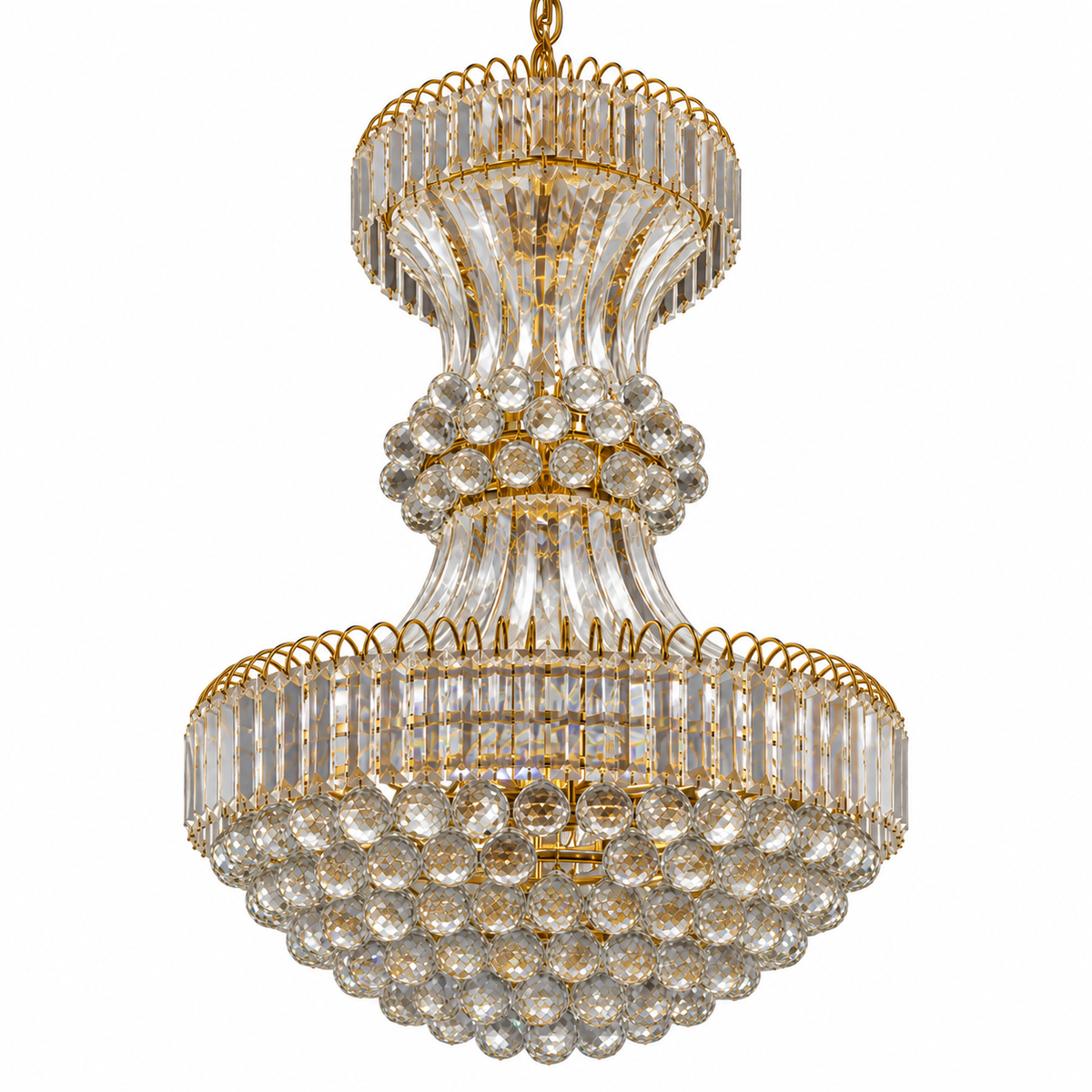 DM85523 Gold-Tone Faceted Basket Chandelier shown unlit against a studio background.