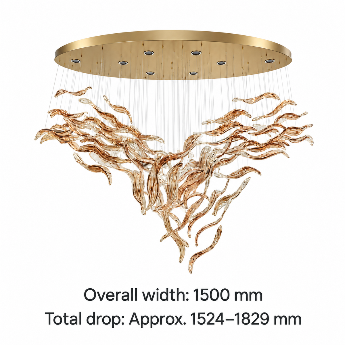 GT8095--1500 dimension view: Overall width: 1500 mm; Confirmed total drop to lowest piece: 5–6 ft (approximately 1524–1829 mm).