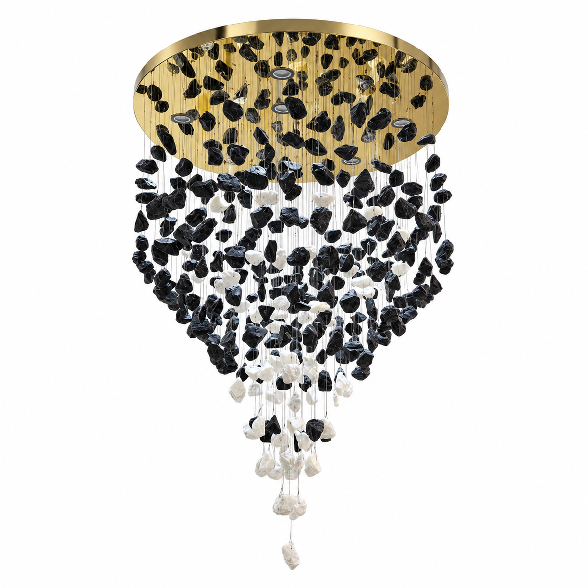 Studio view of GT8110--D800, round black and white stone chandelier.