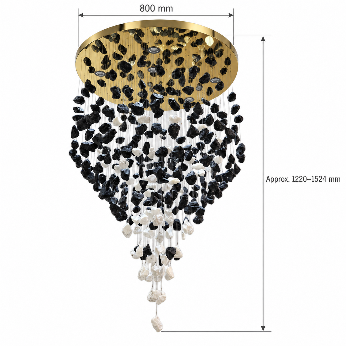GT8110--D800 dimension view: Ceiling plate diameter: 800 mm; Confirmed total drop range: 4–5 ft (approximately 1220–1524 mm).