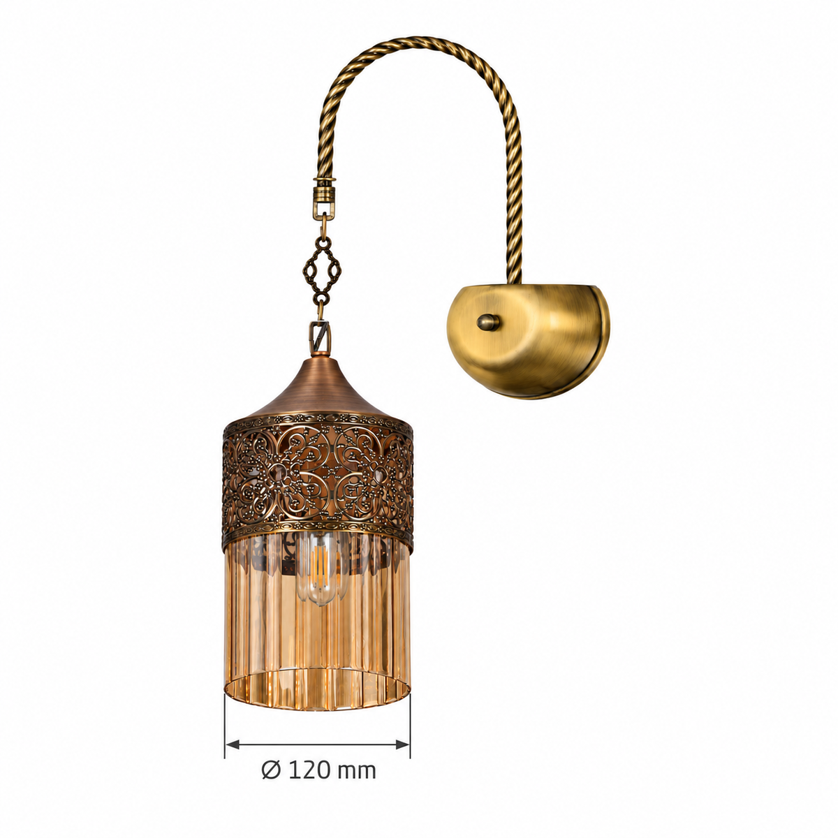 Pierced Dome Amber Lantern Wall Light dimension diagram showing 120 mm lantern shade diameter.