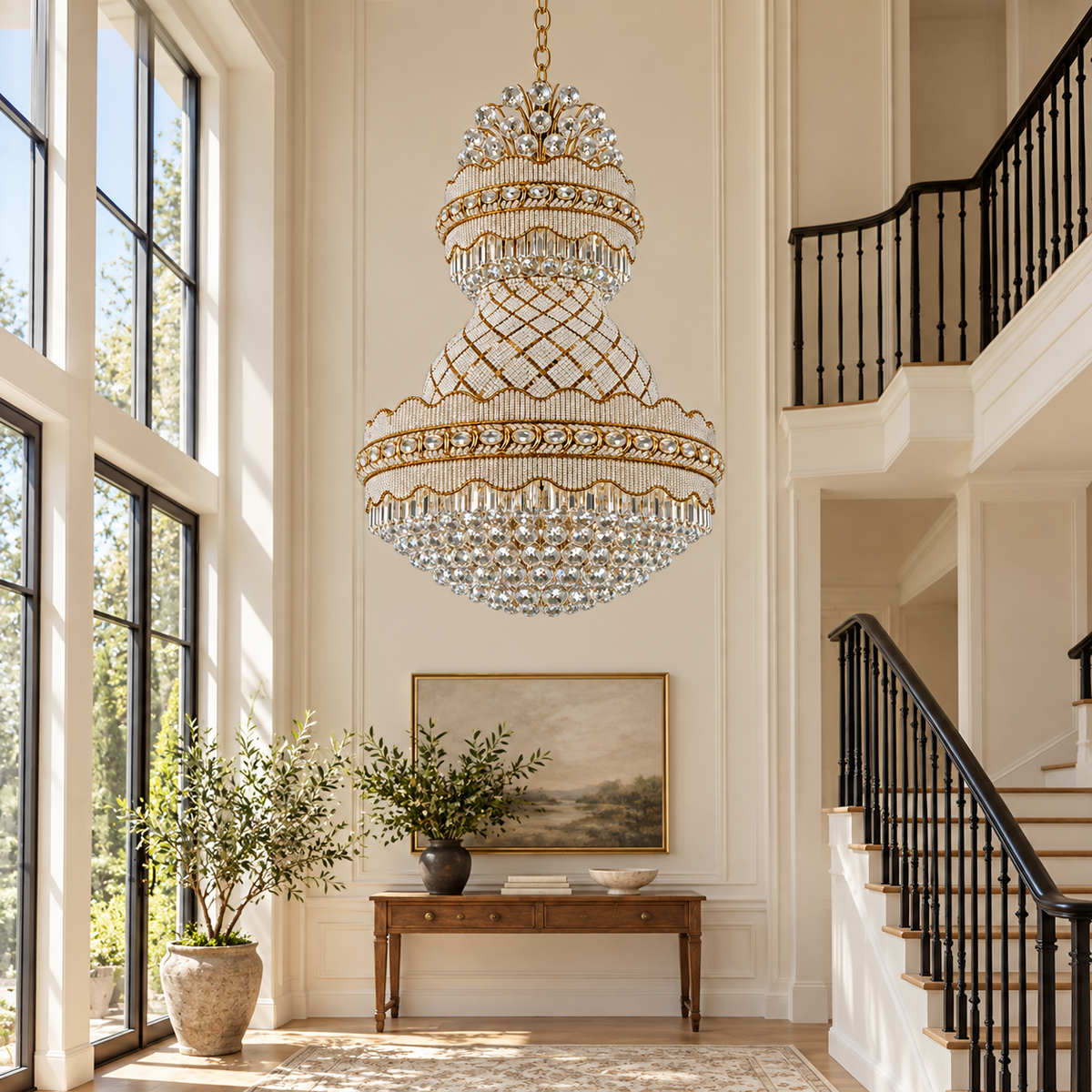 Golden Diamond Palace Chandelier — daytime interior view