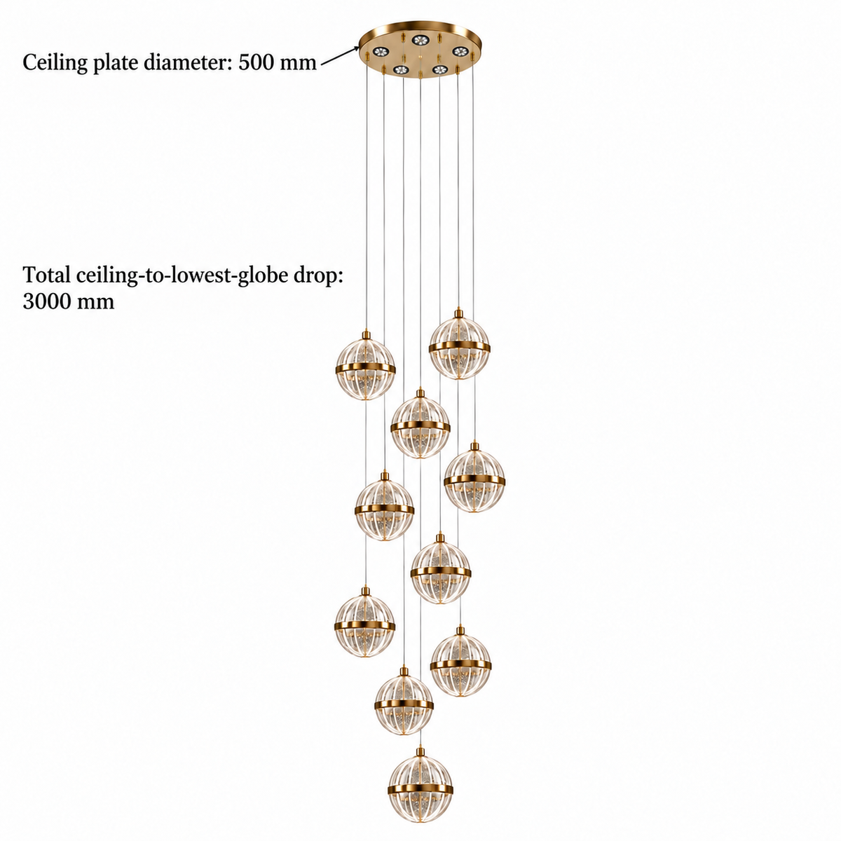 Golden Meridian Cascade Chandelier — dimension guide