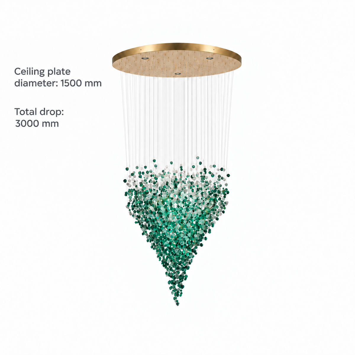 Grand Emerald Stone Cascade Chandelier — dimension guide