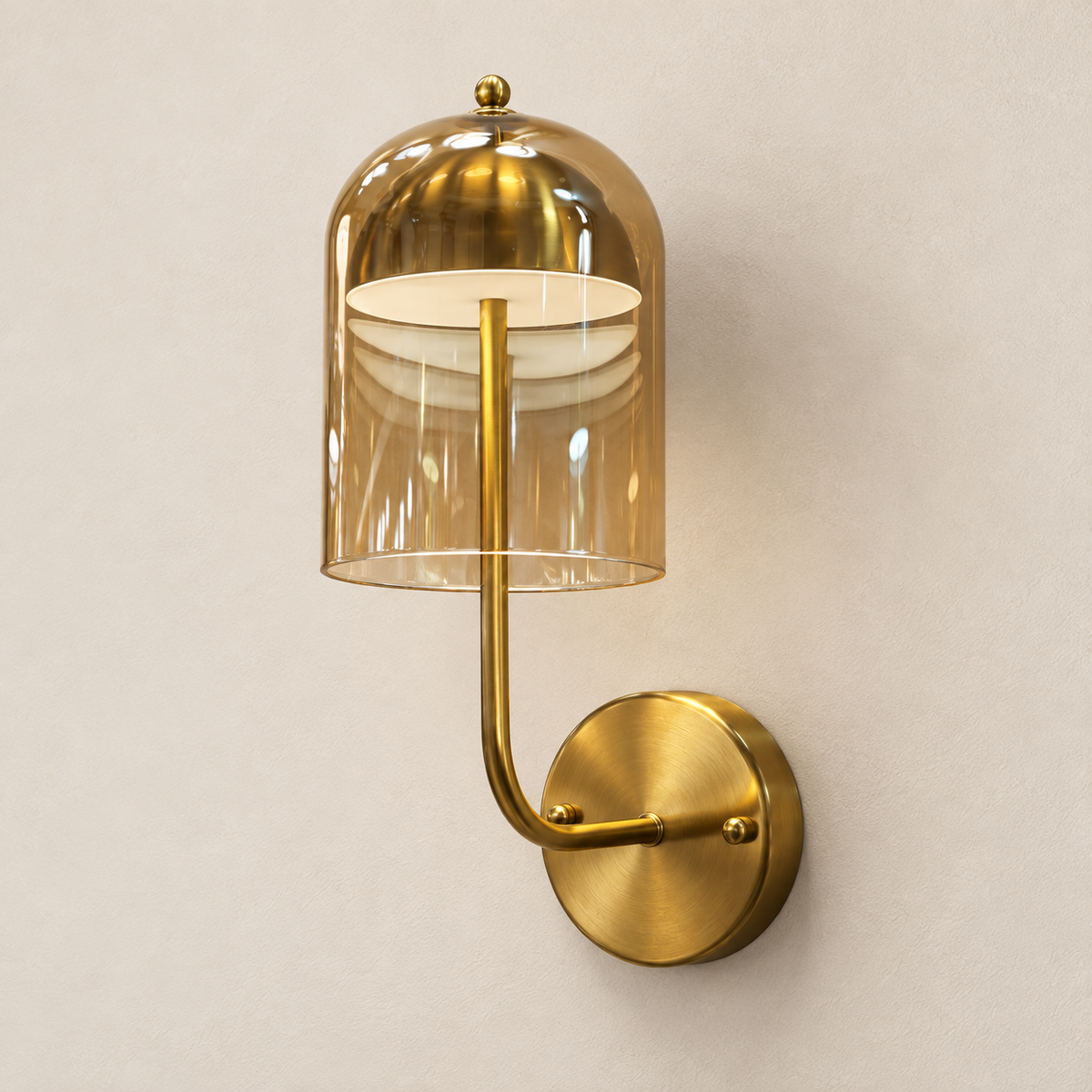 Amber Glass Bell-Shade Wall Light shown against a neutral background, switched off