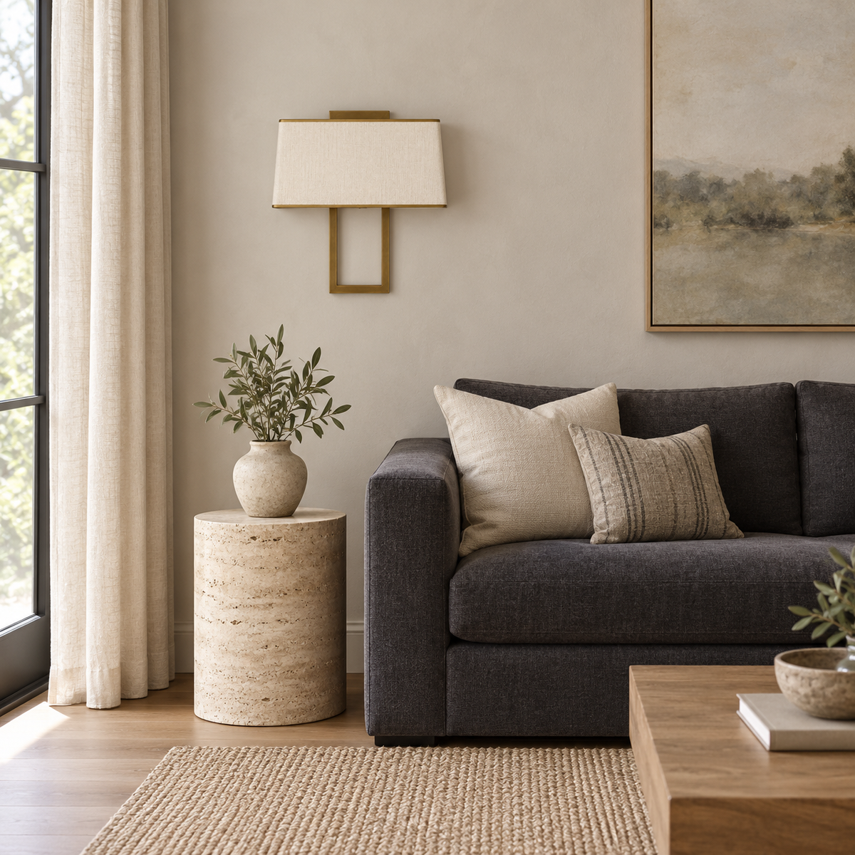 Open Frame Rectangular Shade Wall Light installed in a daylight interior, shown switched off