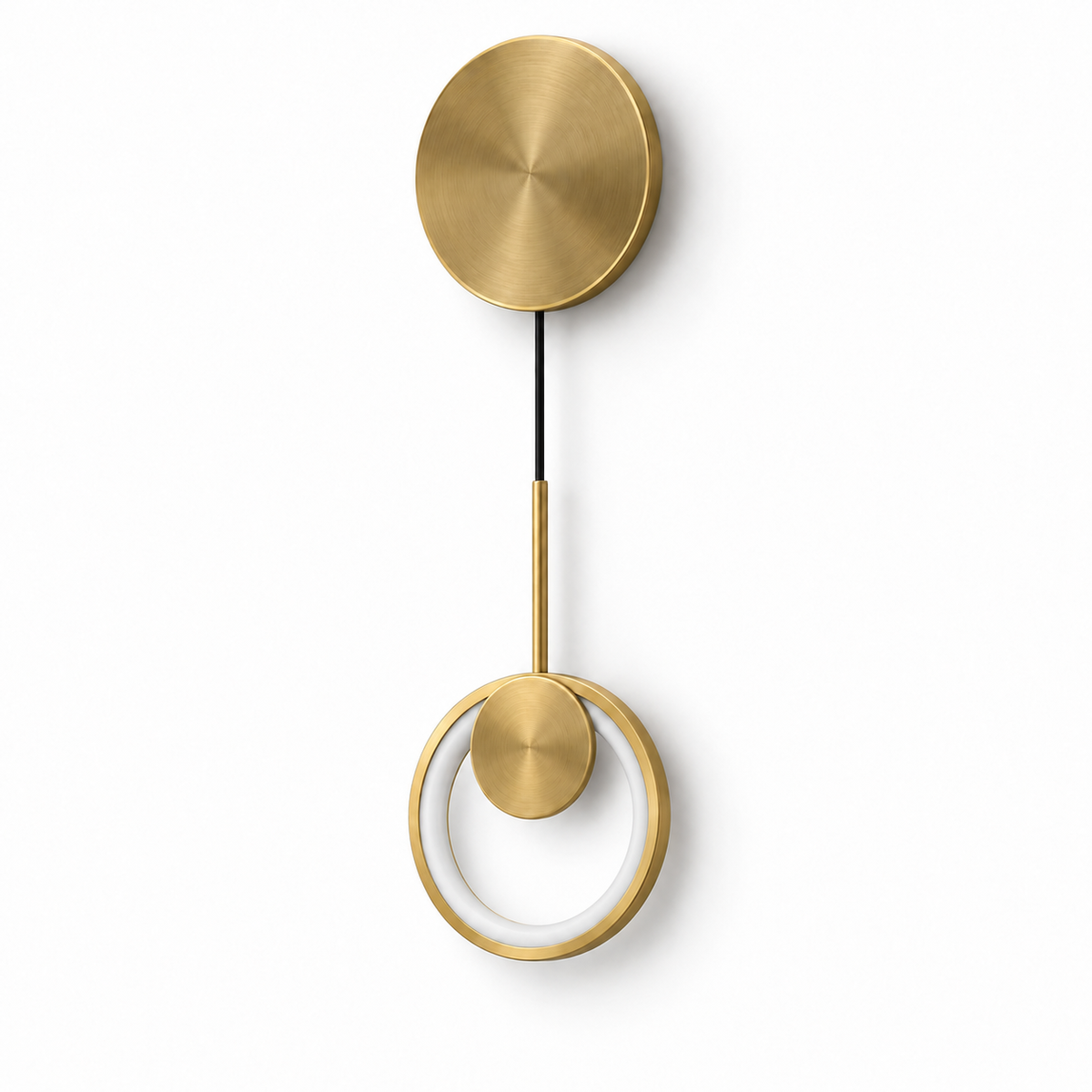 Suspended Halo and Overlapping Disc Wall Light switched off in a studio view against a plain background.