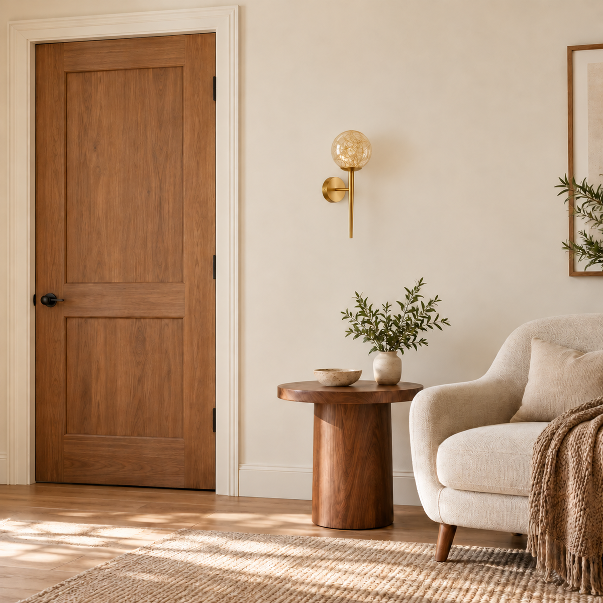 Amber Starlit Globe and Slender Stem Wall Light switched off in a daylight interior setting.