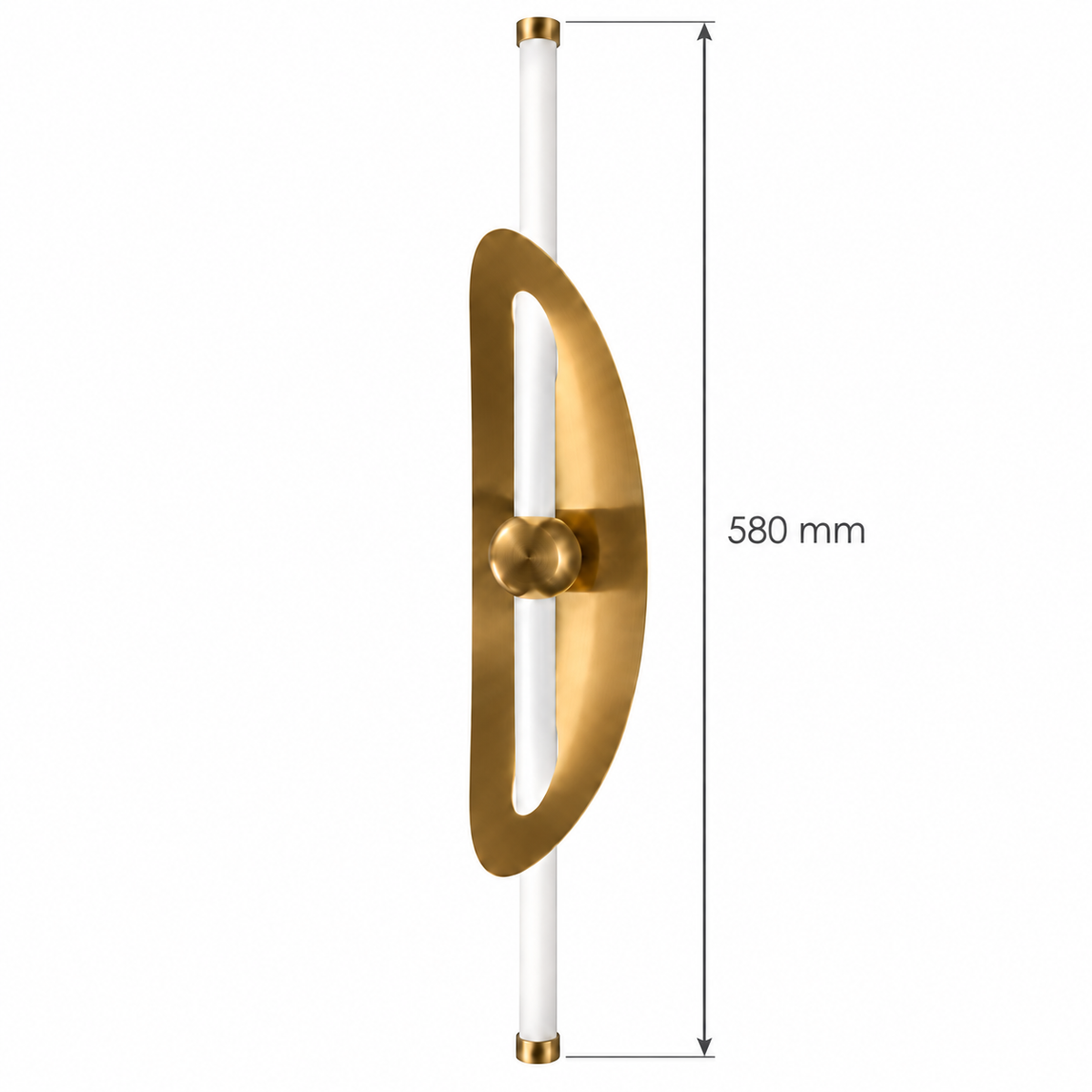 Gold Leaf-Frame Vertical Rod Wall Light, 580 mm dimension view showing overall vertical rod height including end caps 580 mm