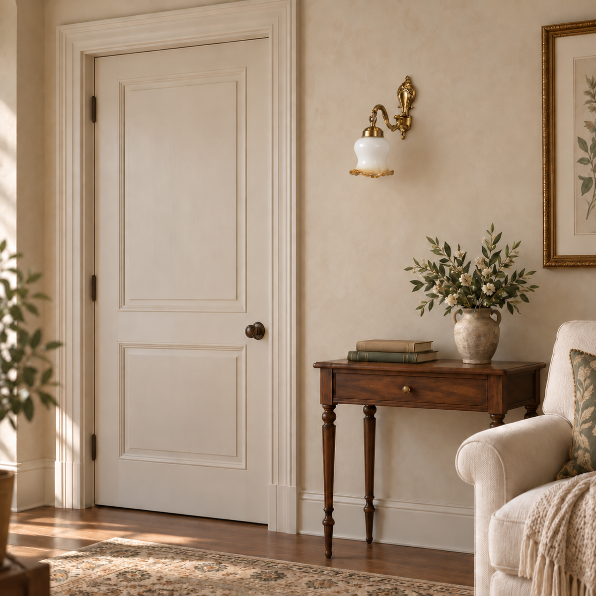 Amber Rim Opal Bell Wall Light, switched off in a daylight interior setting.