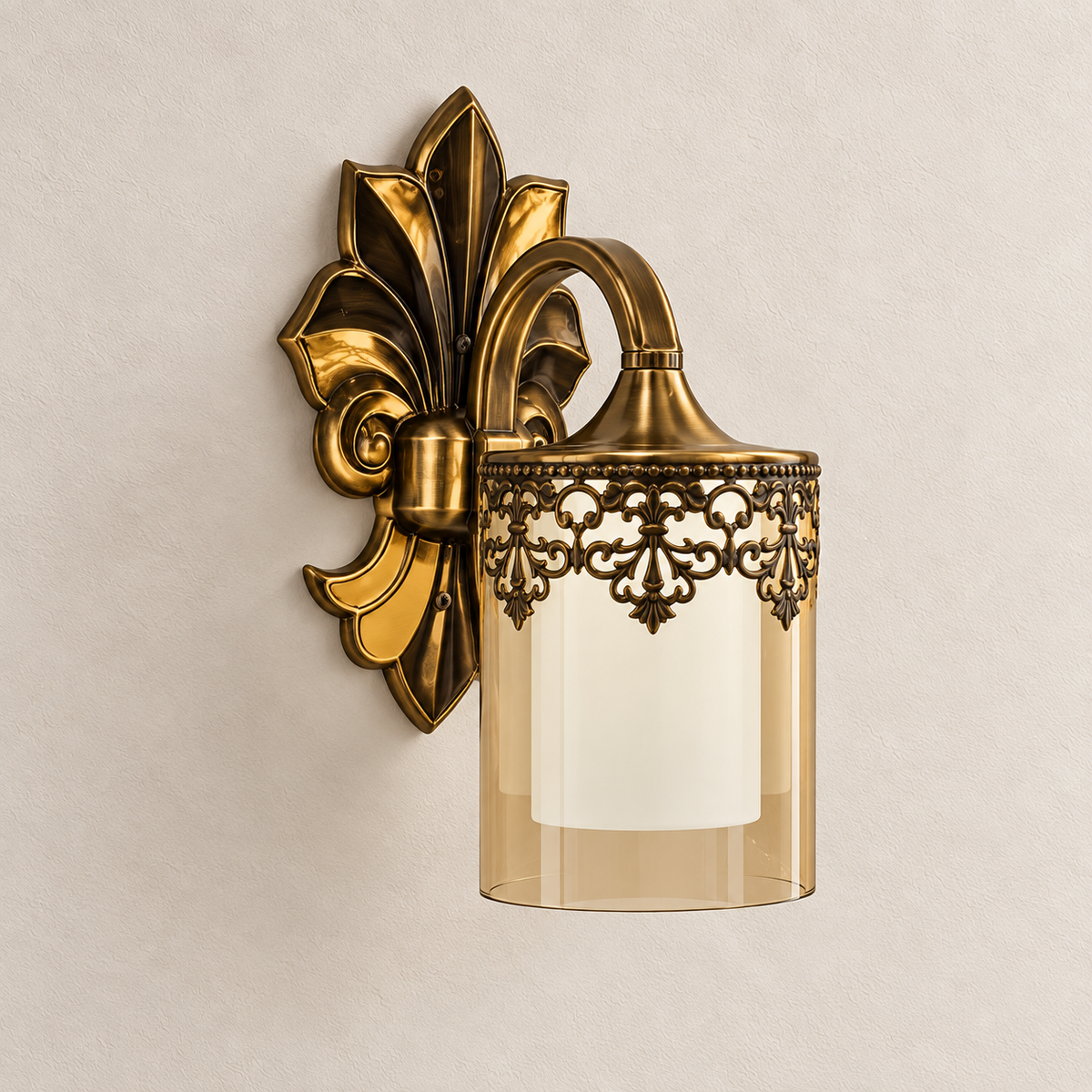 Leaf-Backplate Filigree Glass Wall Light shown against a neutral background, switched off