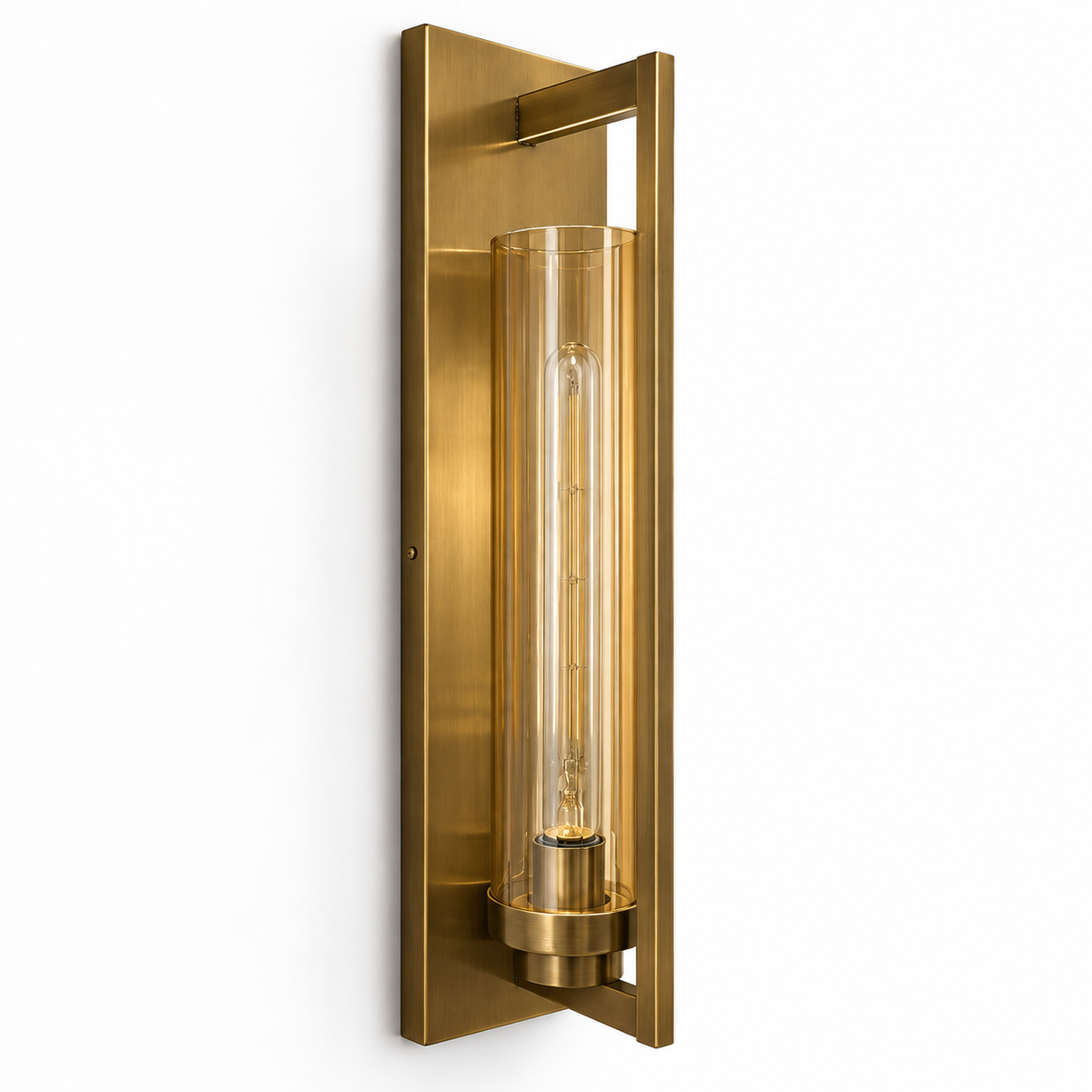 Amber Cylinder Open Frame Wall Light switched off in a studio view against a plain background.
