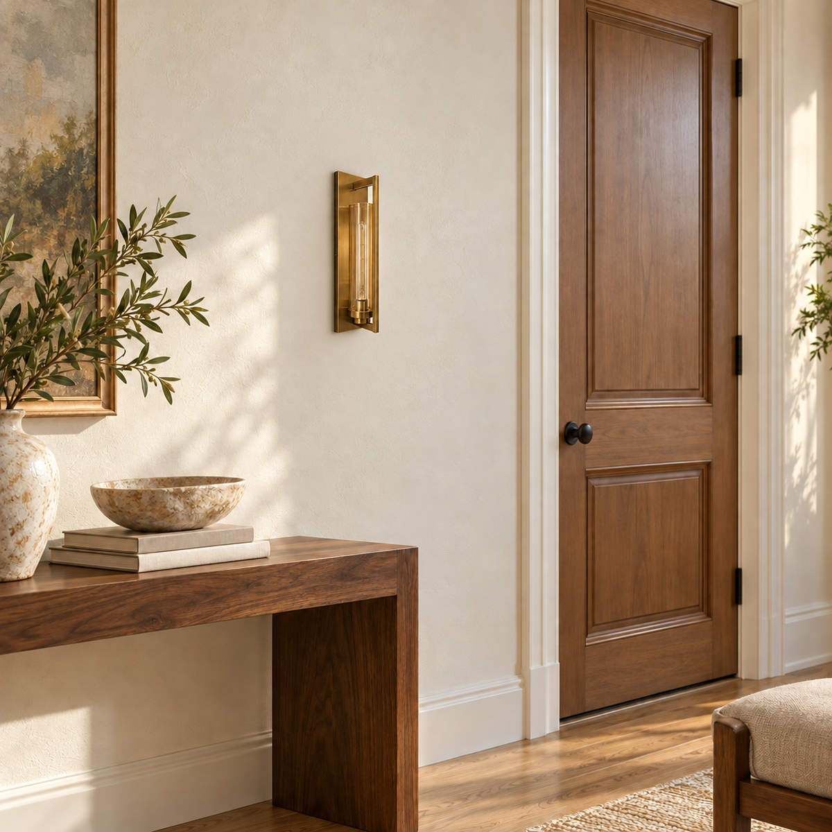 Amber Cylinder Open Frame Wall Light switched off in a daylight interior setting.