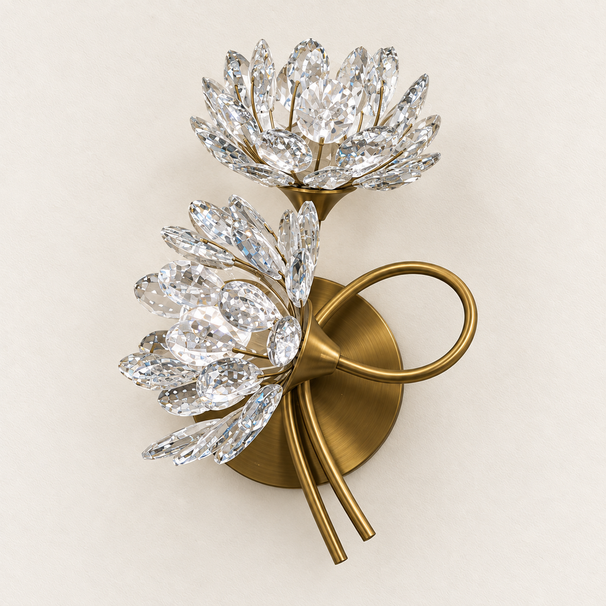 Twin Crystal Flower Loop-Stem Wall Light shown against a neutral background, switched off
