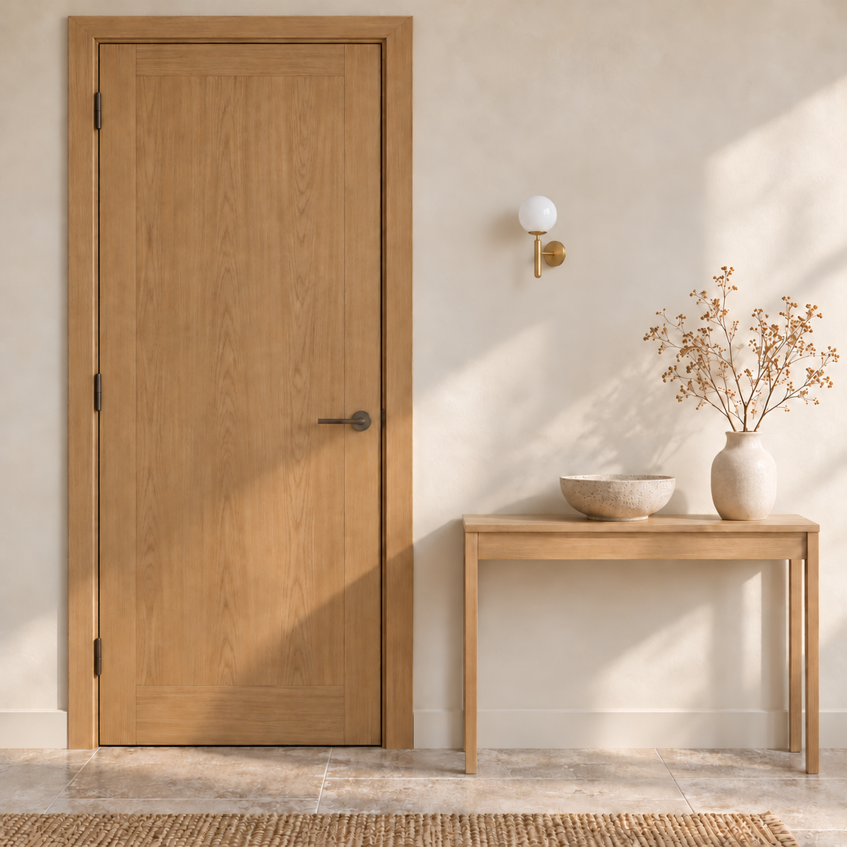 Opal globe rounded baton wall light, switched off in a daylight interior setting.