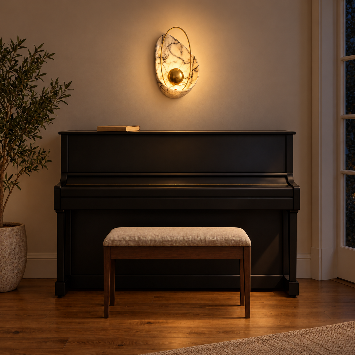 Veined Teardrop Halo Wall Light illuminated in a night-time interior