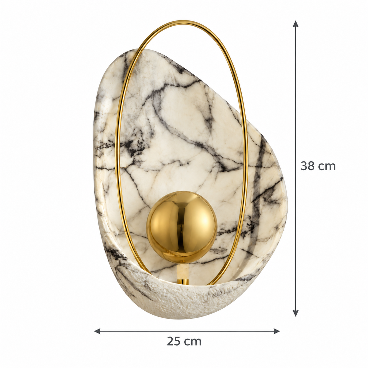 Veined Teardrop Halo Wall Light dimension guide showing overall width 25 cm; overall height 38 cm