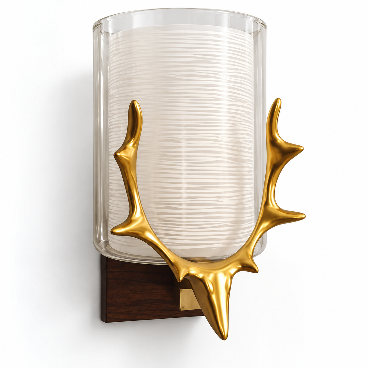 Antler Detail Ribbed Glass Wall Light switched off in a studio view against a plain background.