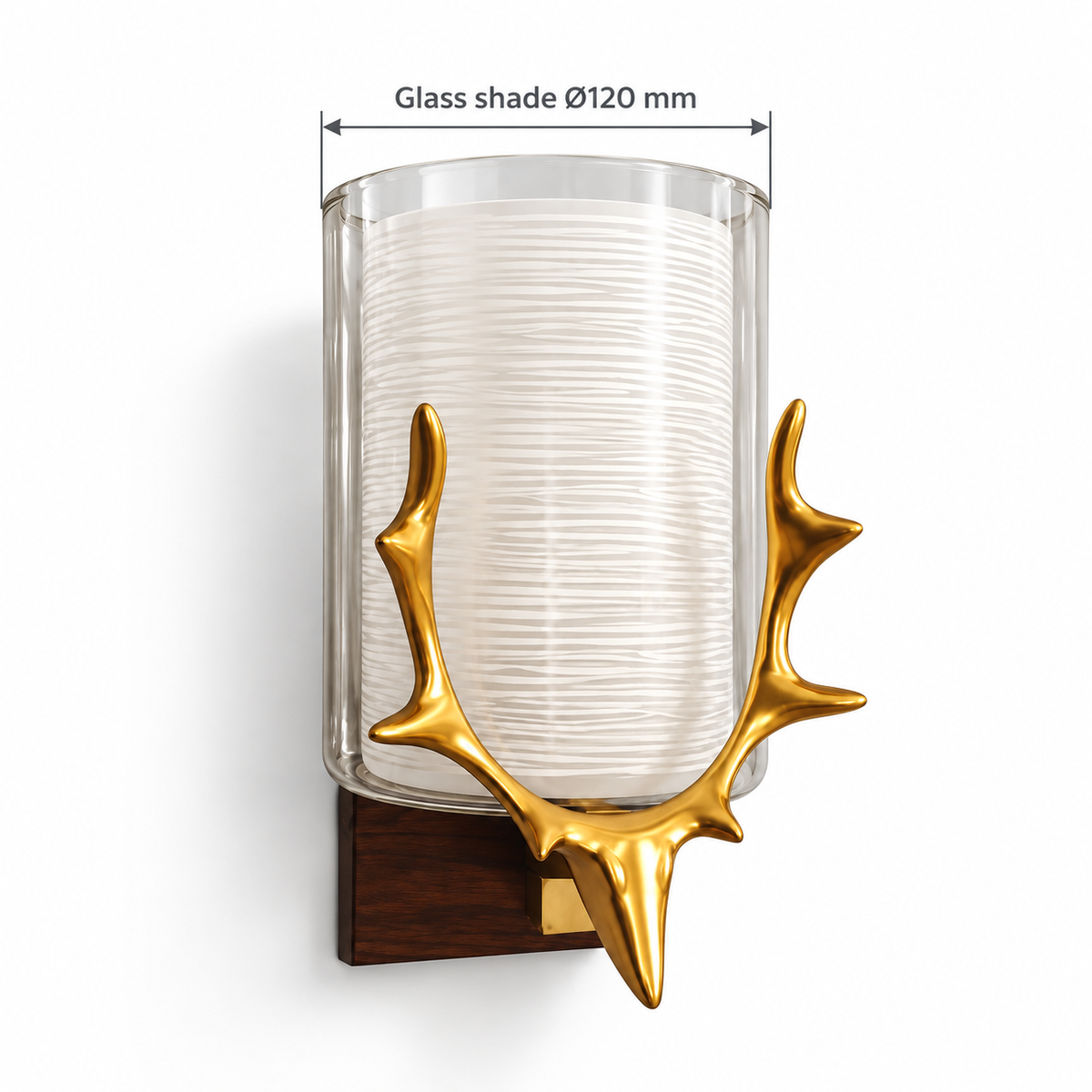 Antler Detail Ribbed Glass Wall Light dimension diagram showing 120 mm glass shade diameter.