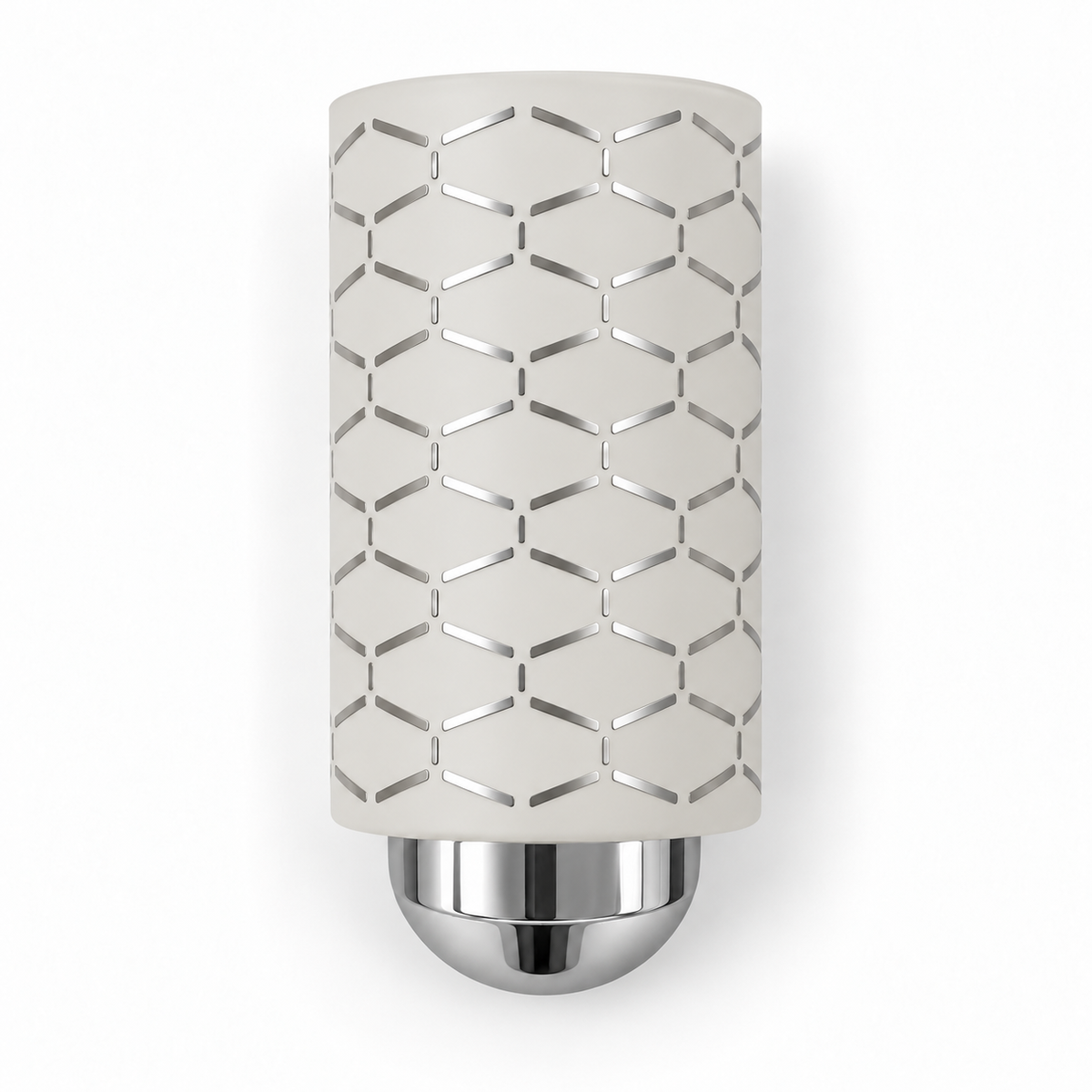 Honeycomb Pattern White Cylinder Wall Light switched off in a studio view against a plain background.
