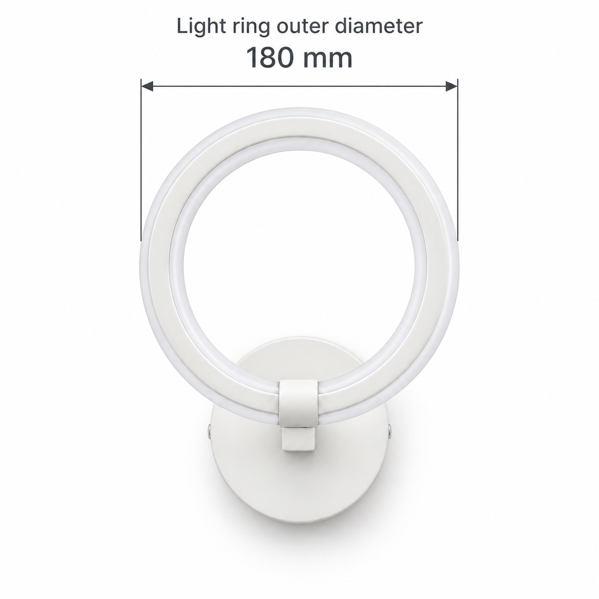 Circular halo ring wall light dimension diagram showing the light ring outer diameter only: 180 mm.