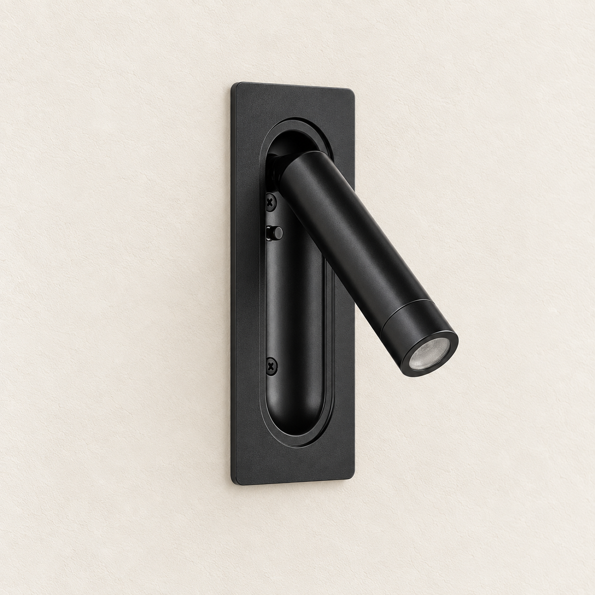 Black Recessed Cylindrical Reading Wall Light shown against a neutral background, switched off