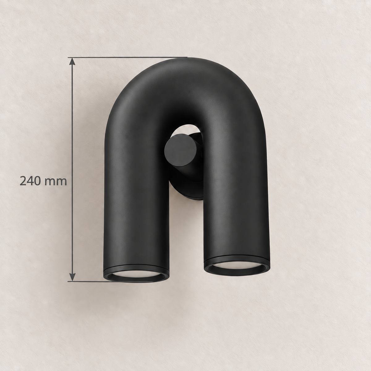 Black U-shaped wall light showing 240 mm overall height