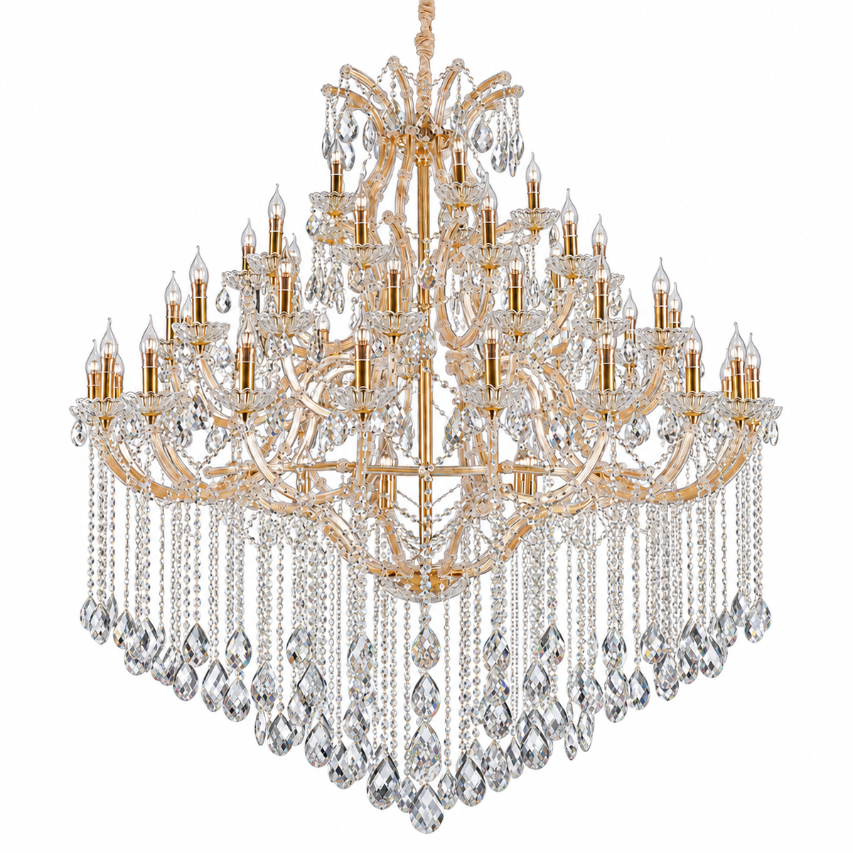SE5002 Grand Gold-Tone Candle Chandelier shown unlit against a studio background.