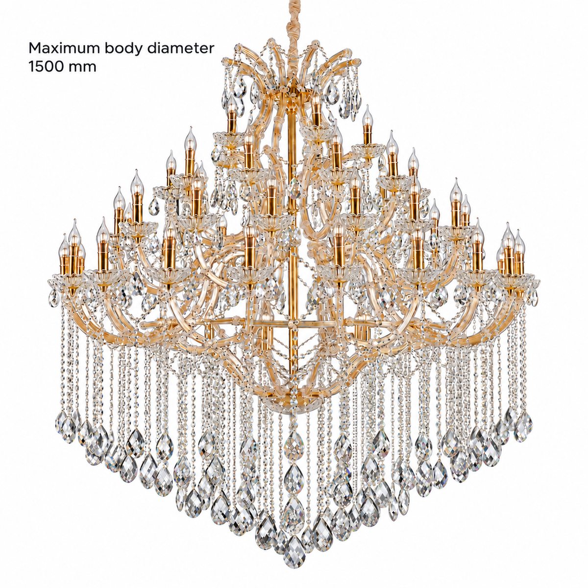 SE5002 Grand Gold-Tone Candle Chandelier dimension view. Maximum body diameter: 1500 mm.