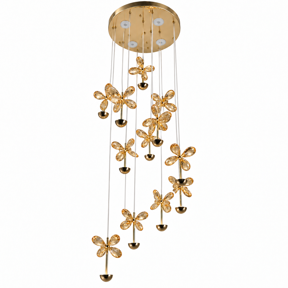 SJ8611FG Gold Lustre Flower Cascade Chandelier shown unlit against a studio background.