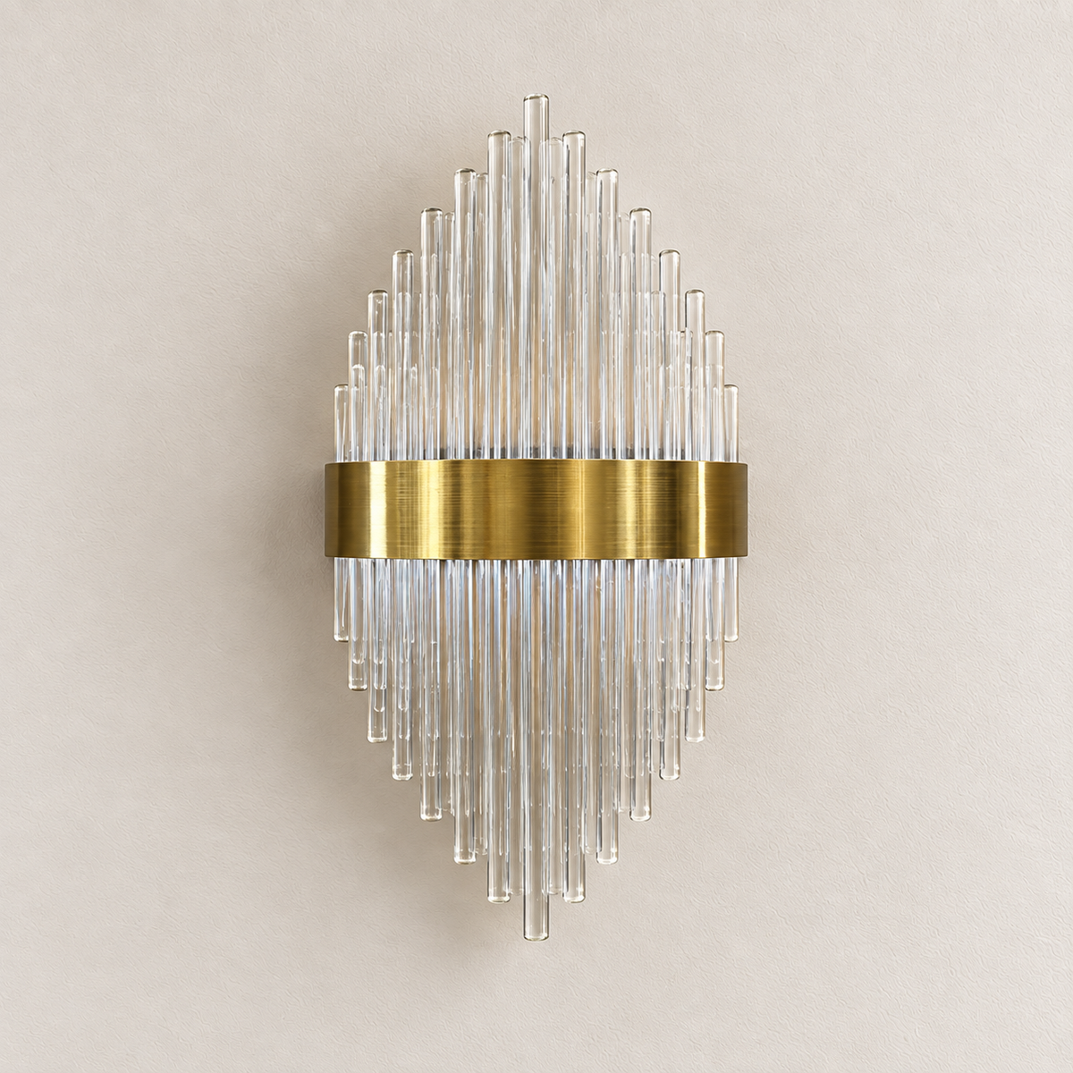 Stepped clear-rod wall light with an oval-like outline and broad centre band, switched off
