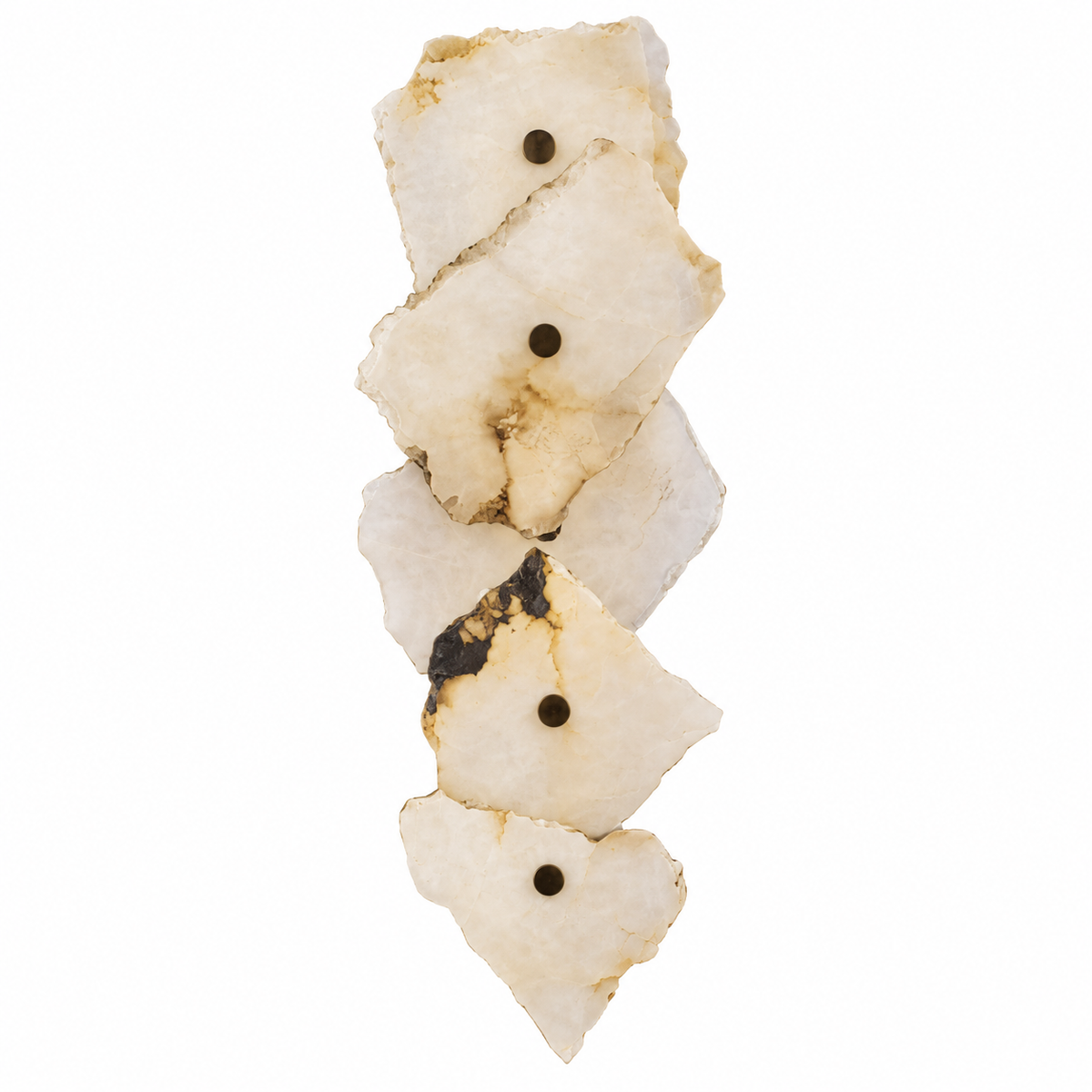 Five-Stone Cascade Wall Light with five overlapping pale stone panels with veining and dark markings, shown switched off against a white background
