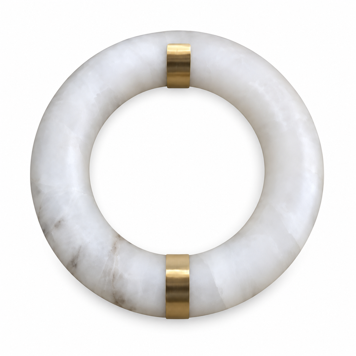 Stone-Effect Ring Wall Light with a pale circular stone-effect ring and two gold-tone tabs, shown switched off against a white background