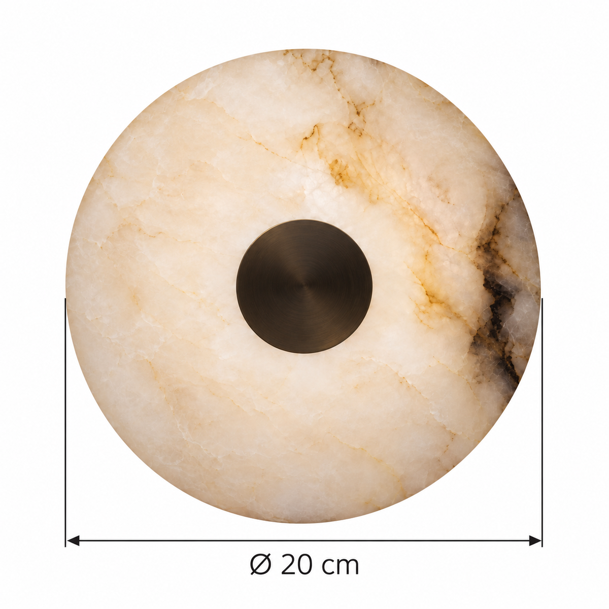 Veined Stone Disc Wall Light dimension guide showing stone disc diameter 20 cm