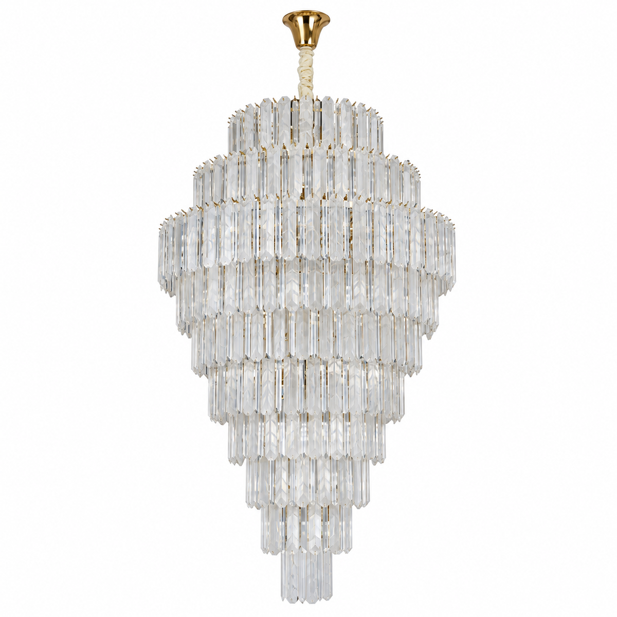 SU67801 Gold-Tone Tiered Prism Chandelier shown unlit against a studio background.