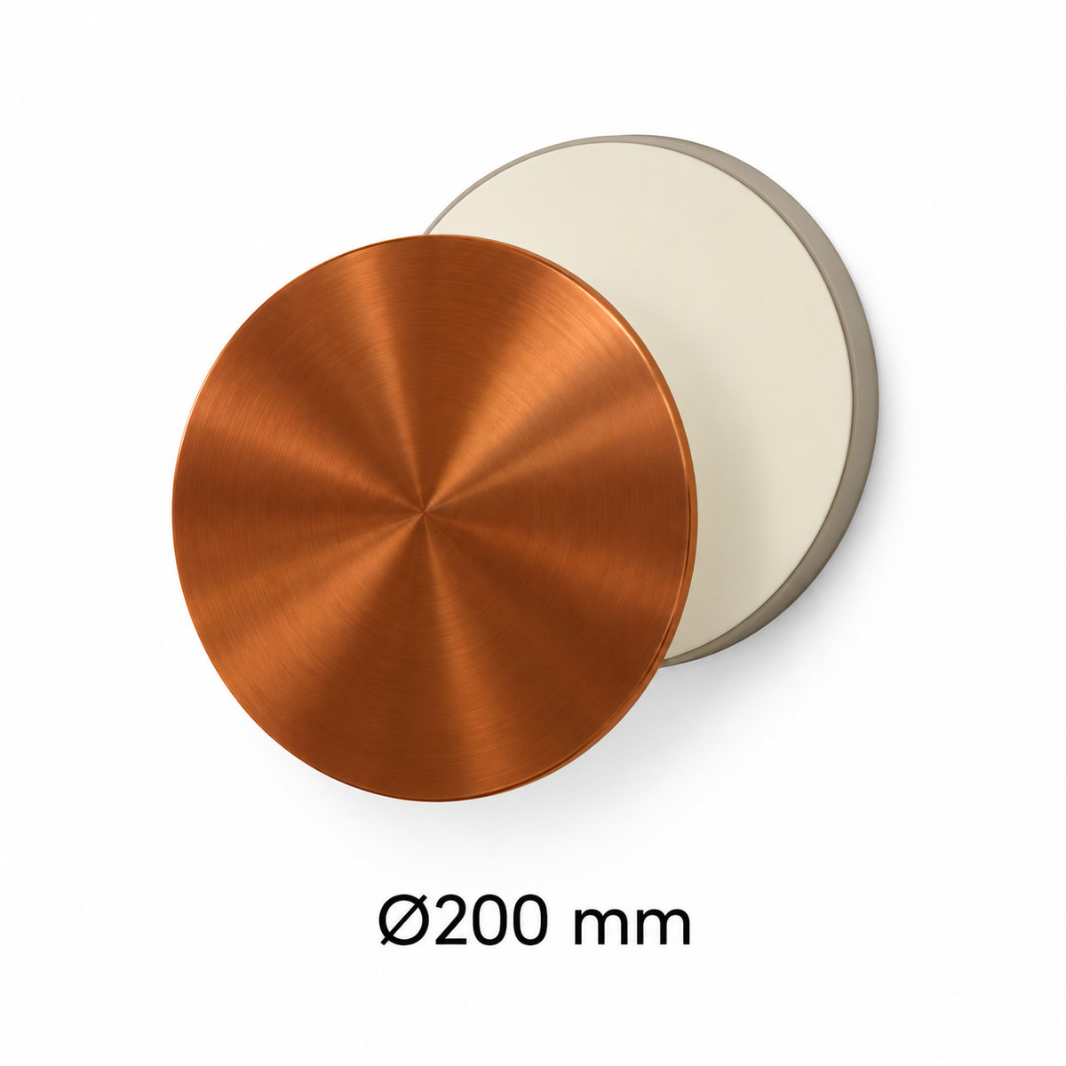 Copper eclipse wall light with a nominal diameter label of 200 mm on a white background.