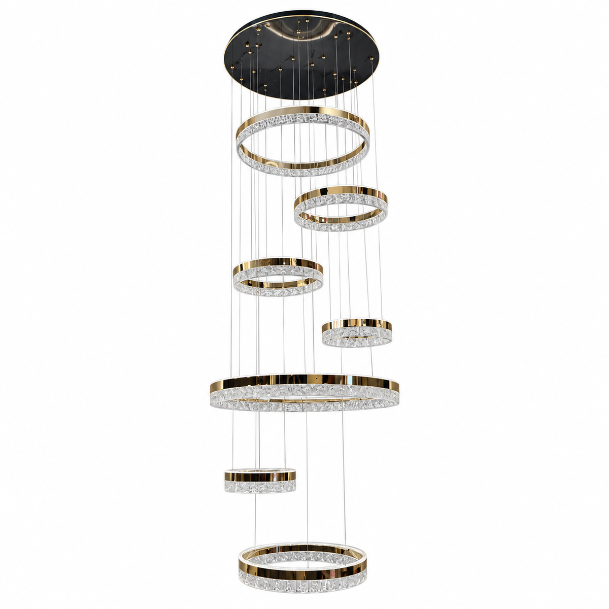 Studio view of YHD23775-7D--388W-3C, seven-ring cascade chandelier.