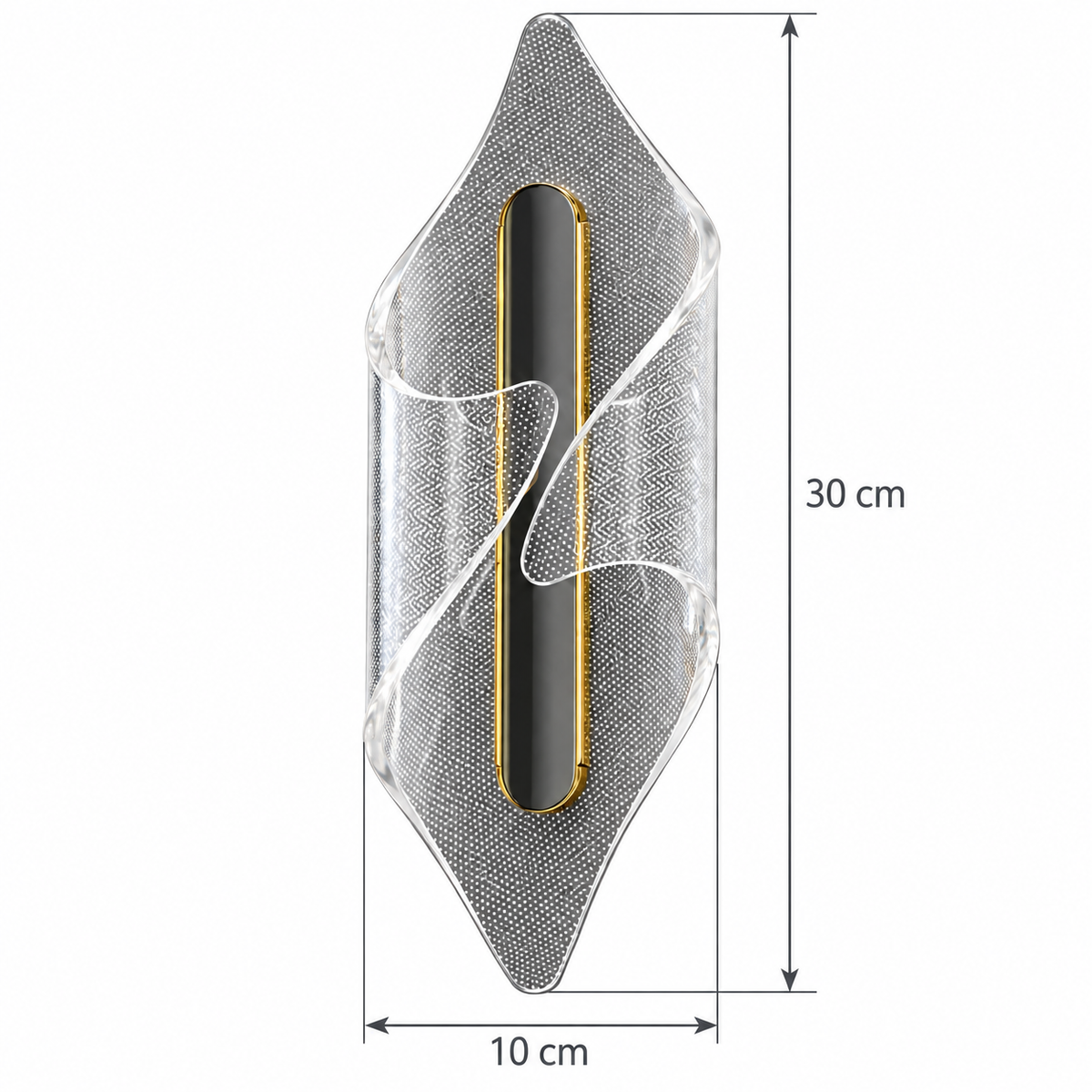 Dotted Acrylic Twist Wall Light dimension guide showing overall height 30 cm; overall width 10 cm
