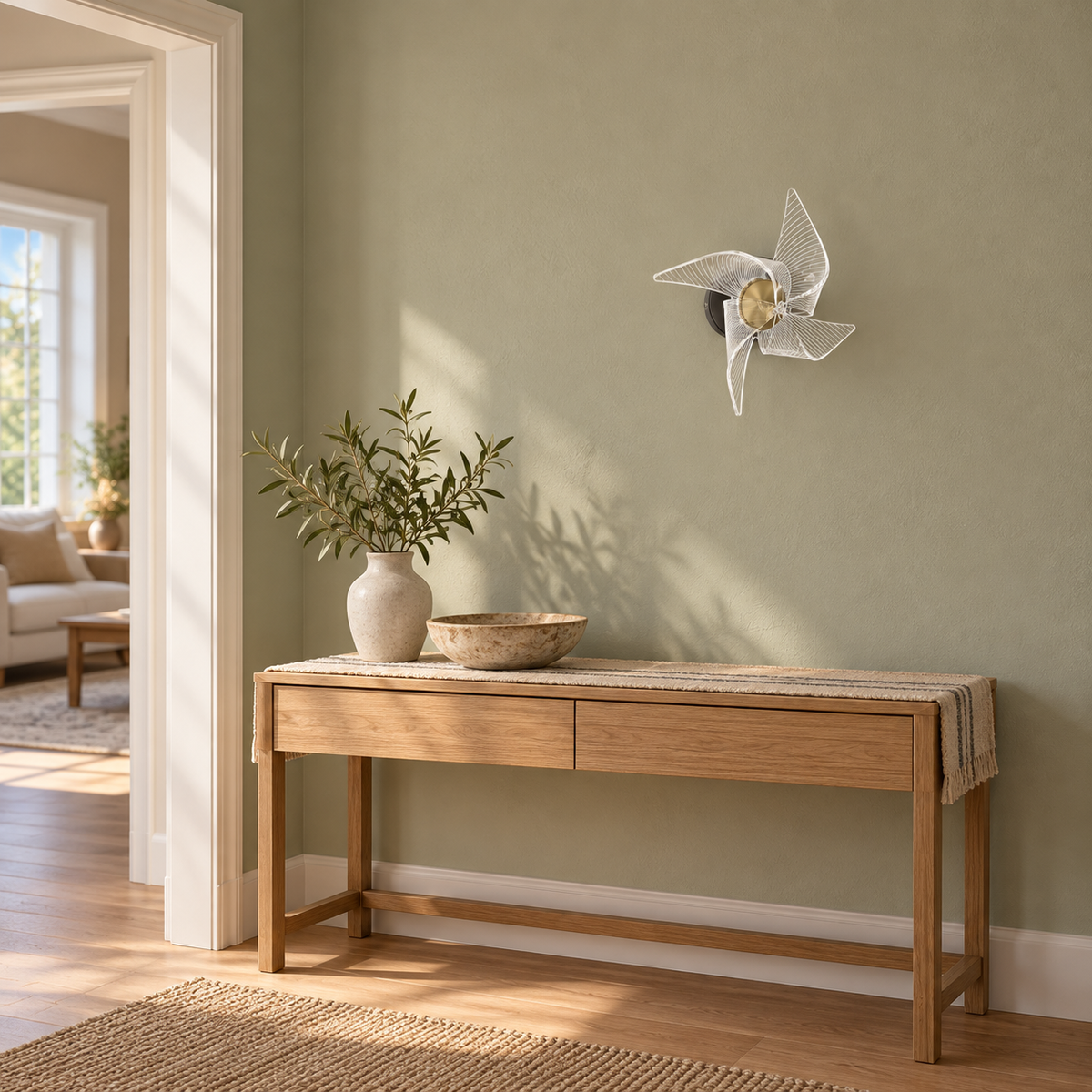 Pinwheel Acrylic Accent Wall Light installed in a daylight interior, shown switched off
