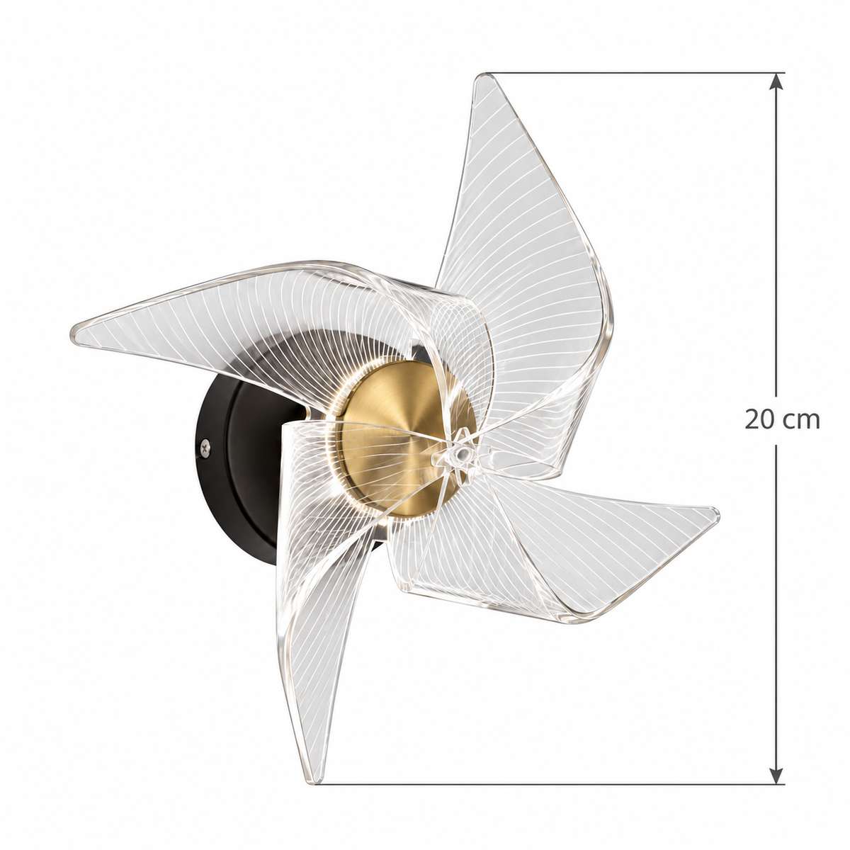 Pinwheel Acrylic Accent Wall Light dimension guide showing overall diameter 20 cm