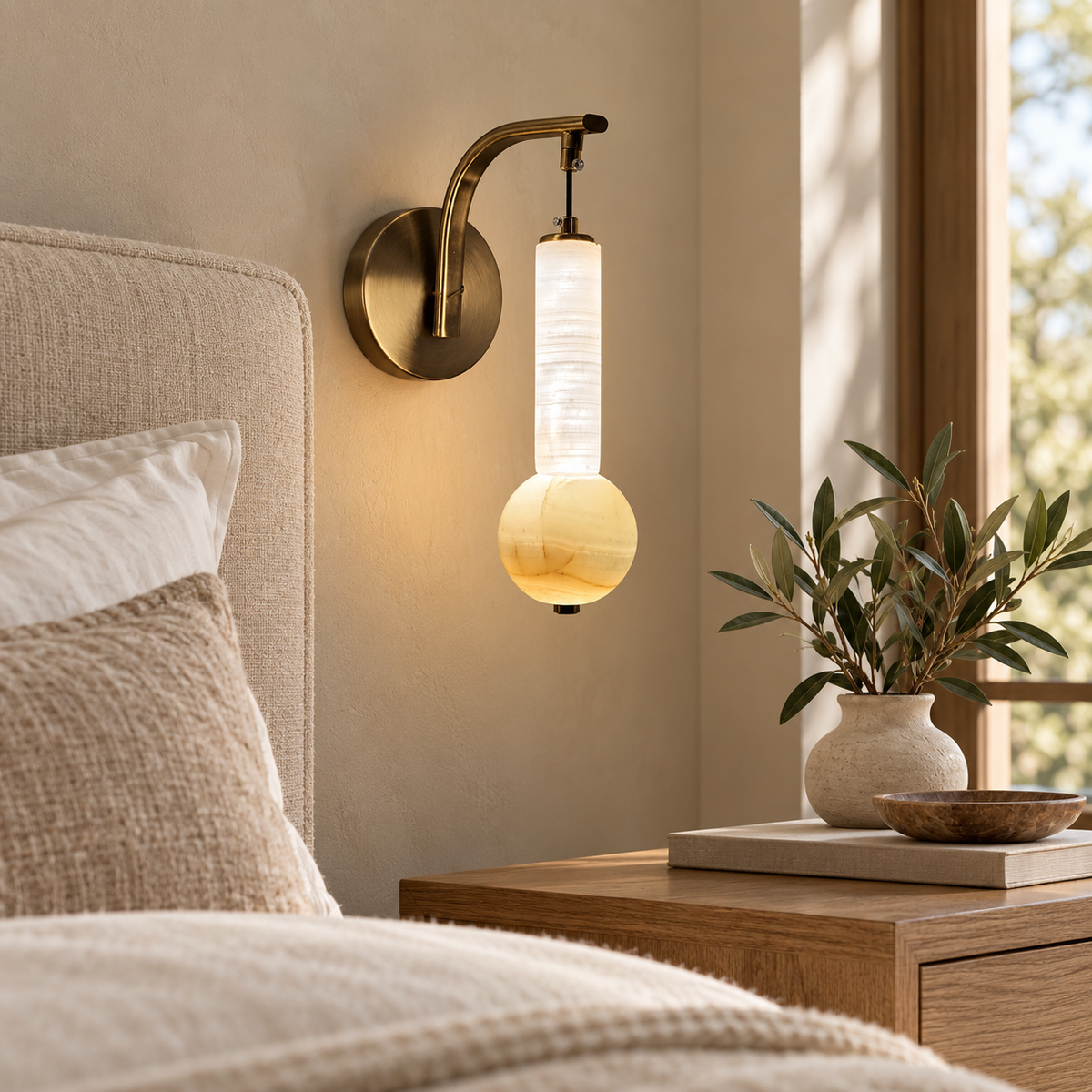 Marble Column Wall Light in bedroom by day