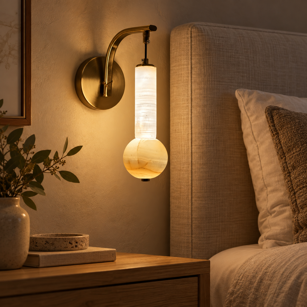 Marble Column Wall Light in bedroom at night