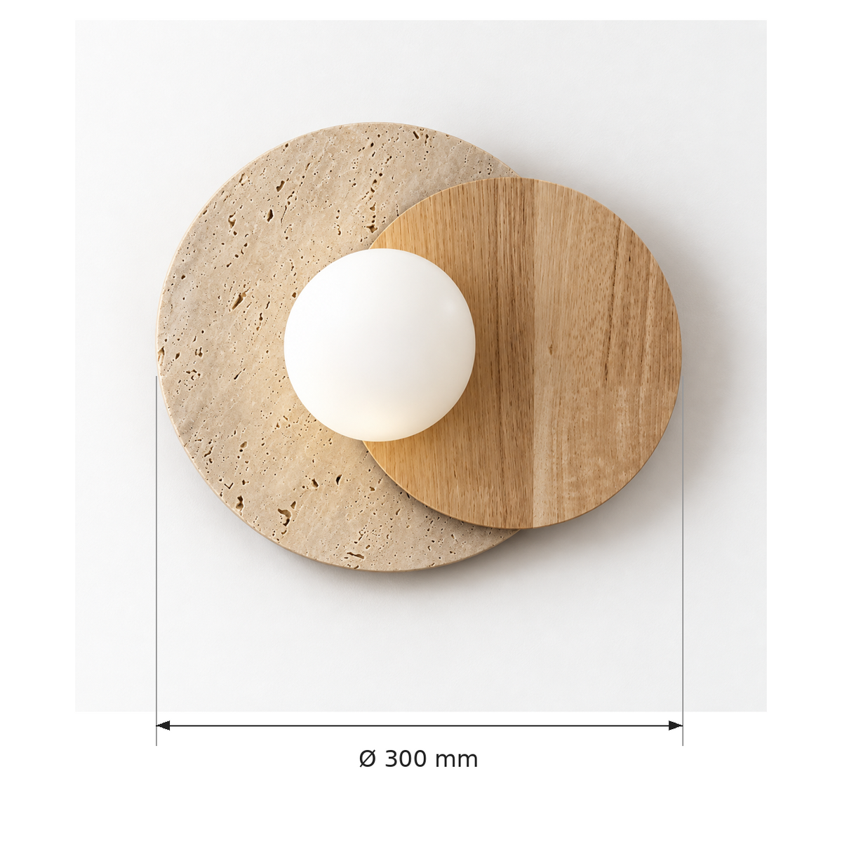 Marble and wood globe wall light dimensions, diameter 300 mm