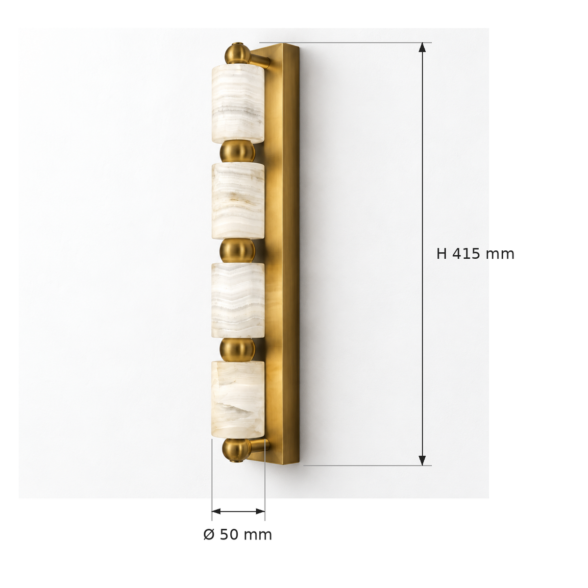 Four-cylinder marble wall light dimensions, 415 mm high and 50 mm diameter