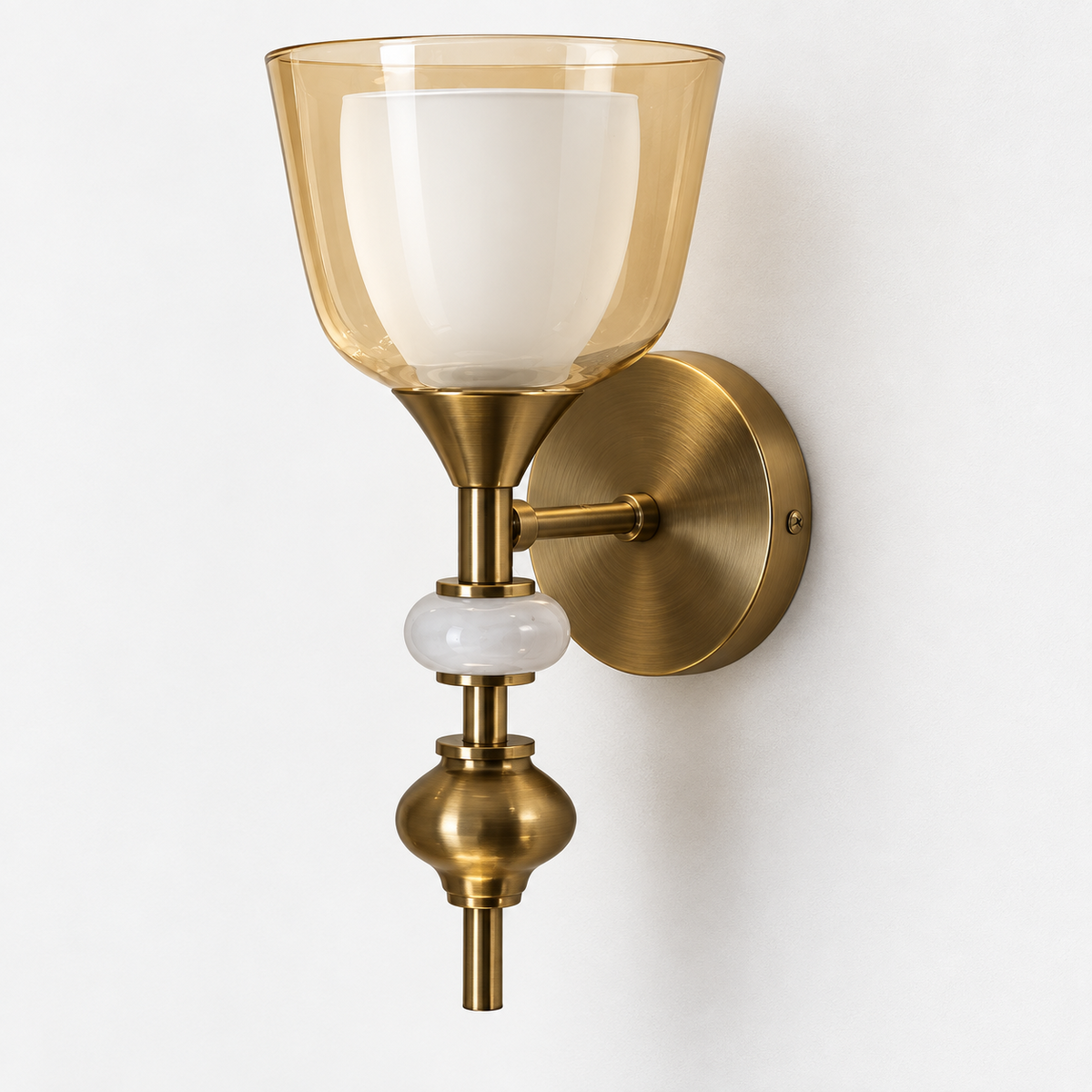 Amber Double Glass Wall Light on white background