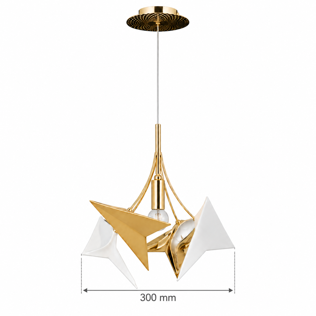 Alata White Ceramic Sculptural Pendant Light, confirmed dimension diagram