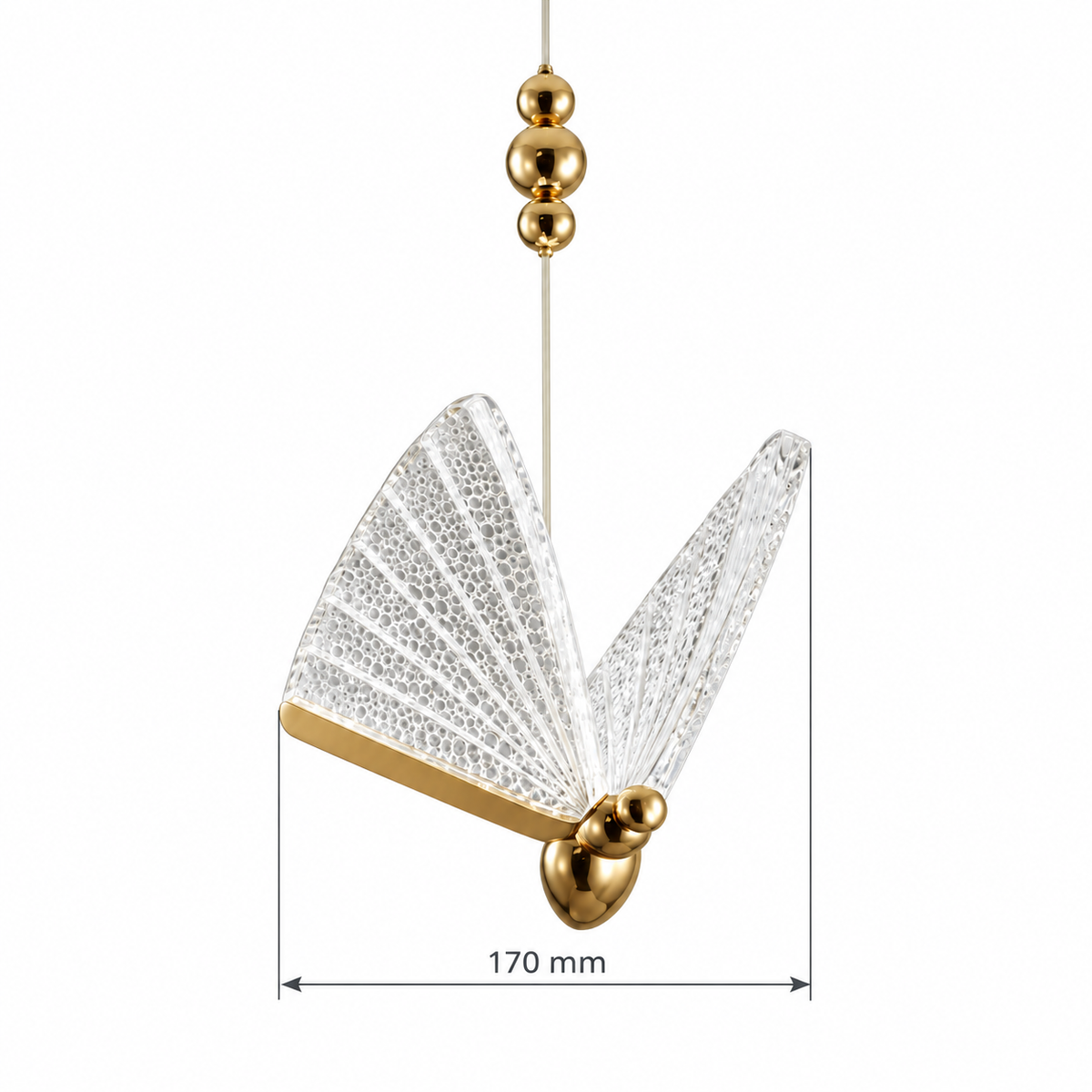 Alette Acrylic Wing Pendant Light, confirmed dimension diagram