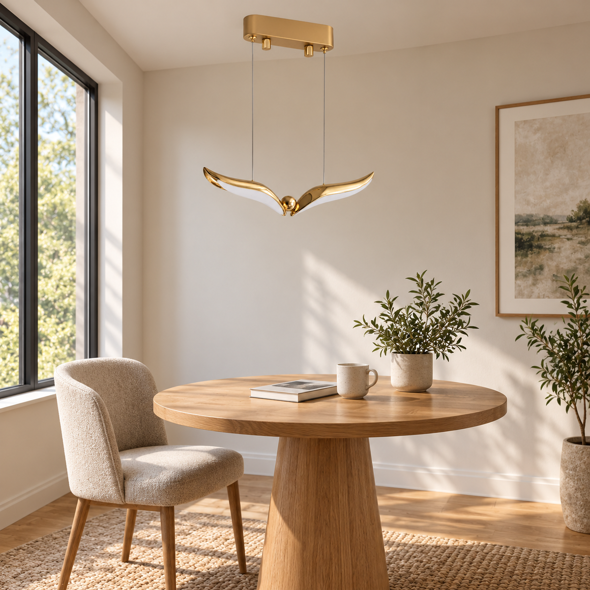 Alette Soaring Wing Pendant Light, daylight interior, light off