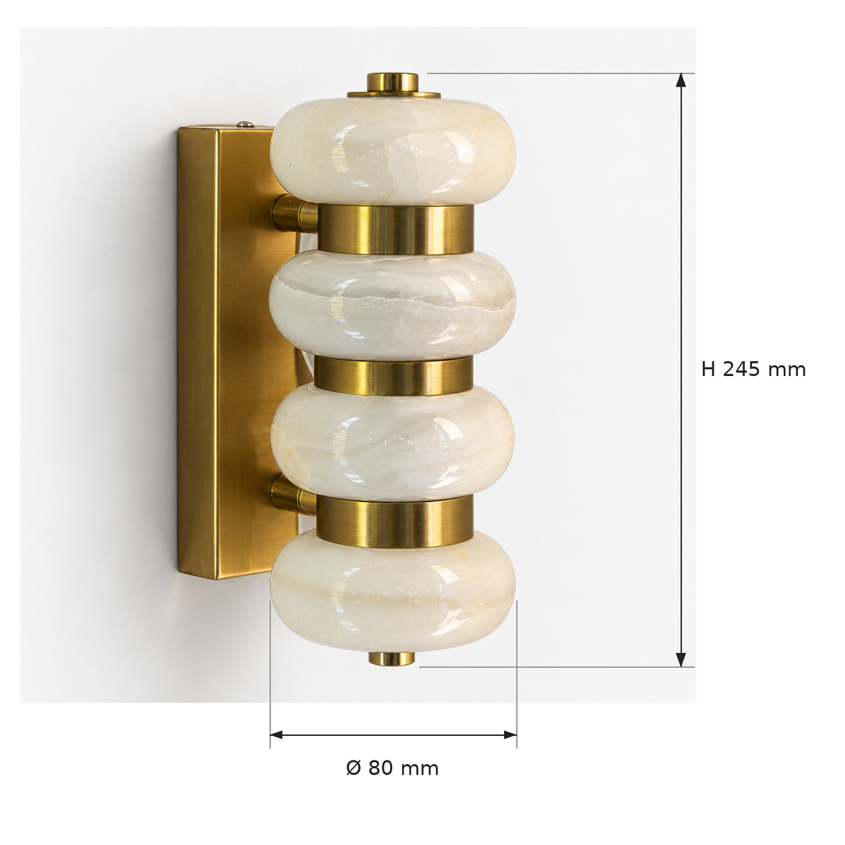 Stacked marble wall light dimensions, 245 mm high and 80 mm diameter