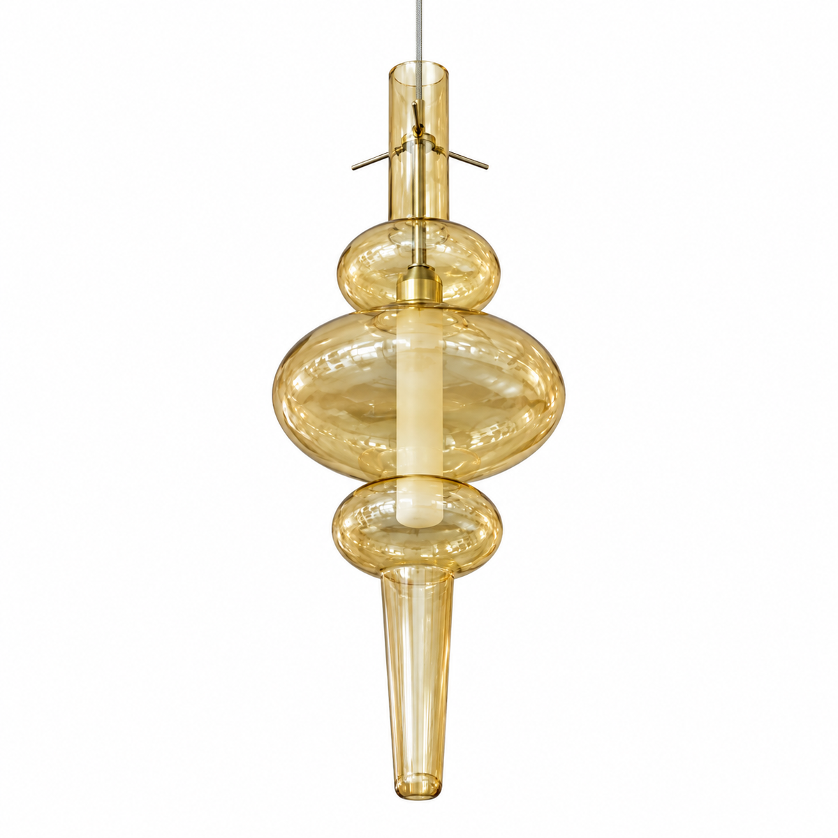 Amber & Frosted Spindle Pendant, unlit studio view